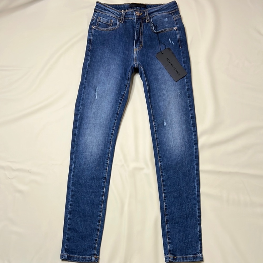 Frankie Morello Ripped Distressed Blue Skinny Jeans Stretch Womens Size 26